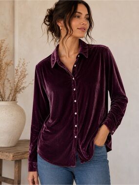 Sundance Velvet Button-Front Shirt - Deep Plum